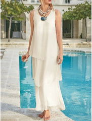 Aimishang Mother of the Bride Dress Wedding Guest Sheath / Column Elegant V Neck Ankle Length Chiffon Sleeveless with Tier