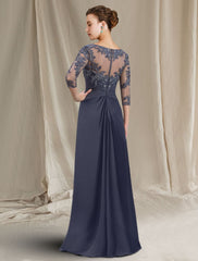 Aimishang Sheath / Column Mother of the Bride Dress Elegant Jewel Neck Floor Length Chiffon Lace 3/4 Length Sleeve with Appliques