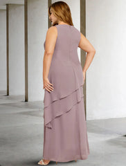 Aimishang  Two Piece A-Line Mother of the Bride Dresses Plus Size Hide Belly Curve Elegant Dress Formal Floor Length Sleeveless Jewel Neck Chiffon with Sequin Ruffles Appliques