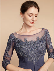 Aimishang  A-Line Mother of the Bride Dress Elegant V Neck Floor Length Chiffon Lace 3/4 Length Sleeve with Ruffles Appliques