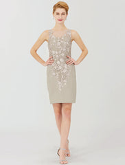 Aimishang  Sheath / Column Mother of the Bride Dress Formal Classic & Timeless Elegant & Luxurious Convertible Dress Illusion Neck Knee Length Chiffon All Over Lace Long Sleeve with Appliques