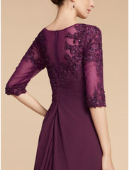 Aimishang  Sheath / Column Mother of the Bride Dress Wedding Guest Elegant Scoop Neck Floor Length Chiffon Lace Half Sleeve with Pleats Sequin