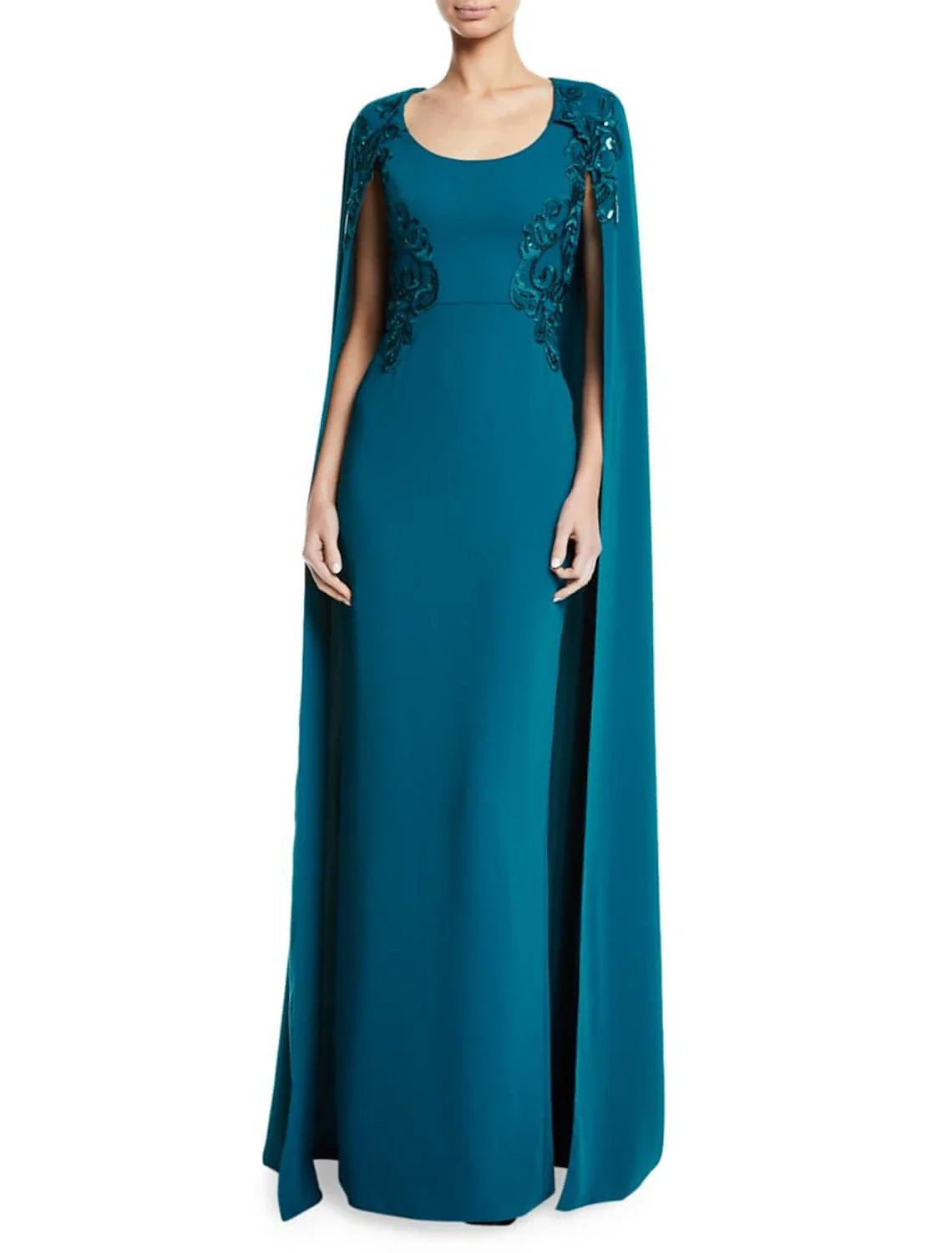 Sheath / Column Evening Gown Elegant Dress Wedding Guest Wedding Party Floor Length Sleeveless Jewel Neck Capes Stretch Chiffon with Appliques