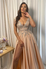 V Neck A Line Evening Dress With Split Pregnancy