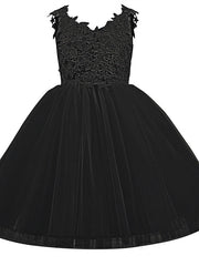 V Neck Short Length Flower Girl Dress with Bow Appliques in Taffeta Tulle