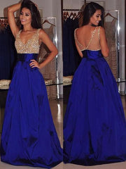 V-Neck Sleeveless Sweep/Brush A-line Train With Beading Satin Dresses