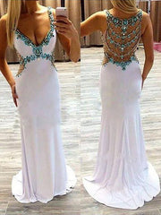 V-Neck Sleeveless Sweep/Brush Train With Beading Spandex Dresses