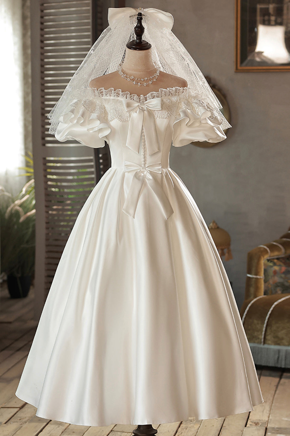Robe de bal en dentelle satinée blanche à épaules dénudées, robe de soirée blanche, robe de mariée