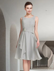 Aimishang  Two Piece A-Line Mother of the Bride Dress Church Elegant Jewel Neck Knee Length Chiffon Sleeveless with Pleats Ruched