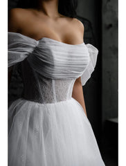 Aimishang Bridal Shower Simple Wedding Dresses Wedding Dresses A-Line Scoop Neck Sleeveless Tea Length Satin Bridal Gowns With Solid Color
