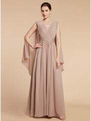 Aimishang  A-Line Mother of the Bride Dress Wedding Guest Elegant V Neck Ankle Length Chiffon Lace Sleeveless with Ruching Solid Color