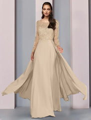 Aimishang  A-Line Mother of the Bride Dress Wedding Guest Party Elegant Scoop Neck Floor Length Chiffon Half Sleeve with Lace Ruching