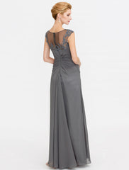 Aimishang A-Line Mother of the Bride Dress Wedding Guest Elegant See Through Bateau Neck Floor Length Chiffon Lace Sleeveless with Side Draping Fall