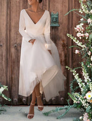 Aimishang Reception Simple Wedding Dresses Wedding Dresses Sheath / Column V Neck Sleeveless Ankle Length Satin Bridal Gowns With / Solid Color