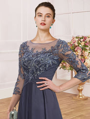 Sheath / Column Mother of the Bride Dress Wedding Guest Simple Elegant Jewel Neck Ankle Length Chiffon Lace 3/4 Length Sleeve with Pleats Sequin