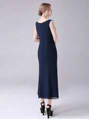 A-Line Mother of the Bride Dress Elegant Sweet Jewel Neck Ankle Length Chiffon Sleeveless