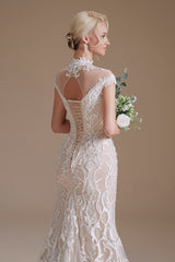 Vintage Long Mermaid Lace Wedding Dress With Sleeves