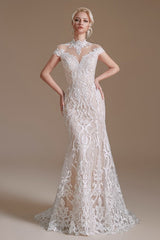 Vintage Long Mermaid Lace Wedding Dress With Sleeves