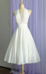 Aimishang Elegant Vintage Tea-Length Chiffon Wedding Dress With Halter Neck and Bow