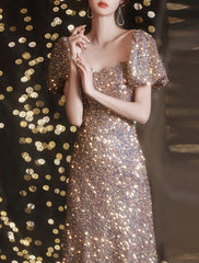 Mermaid / Trumpet Prom Dresses Elegant Dress Wedding Guest Prom Floor Length Short Sleeve Sweetheart Lace with Sequin