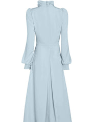 Aimishang A-Line Mother of the Bride Dress Wedding Guest Elegant Petite High Neck Tea Length Long Sleeve with Ruffles Ruching Solid Color