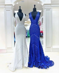 2024 Long Sequin Prom Dresses UK V Neck Mermaid Evening Gowns
