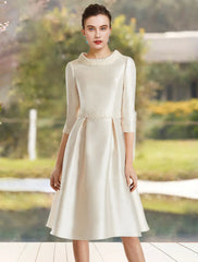 Aimishang  A-Line Mother of the Bride Dress Wedding Guest Elegant Jewel Neck Knee Length Satin Half Sleeve with Beading
