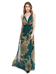 Aimishang A-Line Mother of the Bride Dress Floral Open Back V Neck Floor Length Chiffon Sleeveless No with Sash / Ribbon