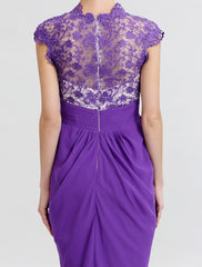 Aimishang  Sheath / Column V Neck Asymmetrical Chiffon / Lace Mother of the Bride Dress with Sash / Ribbon / Pleats / Beautiful Back / See Through
