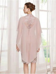 Aimishang  Sheath / Column Mother of the Bride Dress Elegant Jewel Neck Knee Length Chiffon Lace Sleeveless with Appliques