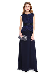 Aimishang  Sheath / Column Mother of the Bride Dress Open Back Jewel Neck Floor Length Chiffon Lace Sleeveless No with Sash / Ribbon Buttons