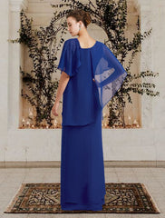 Aimishang  Sheath / Column Mother of the Bride Dress Plus Size Elegant Bateau Neck Floor Length Chiffon Short Sleeve with Beading Ruffles