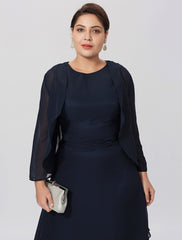 Aimishang  Sheath / Column Mother of the Bride Dress Formal Classic & Timeless Elegant & Luxurious Plus Size Jewel Neck Tea Length Chiffon 3/4 Length Sleeve yes with Pleats Tiered