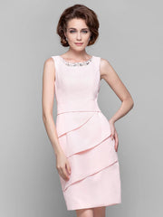Sheath / Column Mother of the Bride Dress Jewel Neck Knee Length Chiffon Sleeveless with Crystals Beading