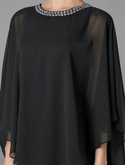 Aimishang  A-Line Mother of the Bride Dress Wedding Guest Plus Size Elegant Jewel Neck Floor Length Chiffon Sleeveless with Beading Fall