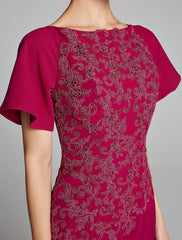 Aimishang Mermaid / Trumpet Mother of the Bride Dress Bateau Neck Floor Length Chiffon Lace Short Sleeve with Lace Split Front