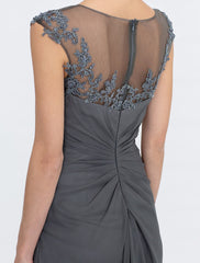 Aimishang A-Line Mother of the Bride Dress Wedding Guest Elegant See Through Bateau Neck Floor Length Chiffon Lace Sleeveless with Side Draping Fall