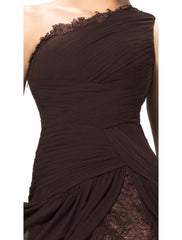A-Line Elegant Sexy Party Wear Formal Evening Dress One Shoulder Backless Sleeveless Floor Length Chiffon with Slit Lace Insert