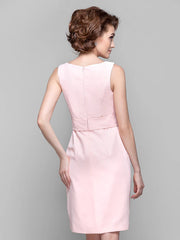 Sheath / Column Mother of the Bride Dress Jewel Neck Knee Length Chiffon Sleeveless with Crystals Beading