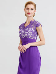 Aimishang  Sheath / Column V Neck Asymmetrical Chiffon / Lace Mother of the Bride Dress with Sash / Ribbon / Pleats / Beautiful Back / See Through