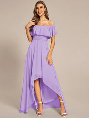 Weitese Elegant Chiffon High-Low Off The Shoulder Bridesmaid Dress