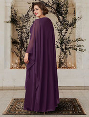 Aimishang  A-Line Mother of the Bride Dress Plus Size Elegant V Neck Floor Length Chiffon Long Sleeve with Pleats Crystals