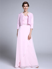 Aimishang Sheath / Column Mother of the Bride Dress Scoop Neck Floor Length Chiffon 3/4 Length Sleeve No with Beading