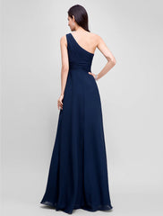 Sheath / Column Empire Dress Wedding Guest Formal Evening Floor Length Sleeveless One Shoulder Bridesmaid Dress Chiffon with Ruched Beading
