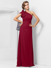 Sheath / Column Elegant Dress Wedding Guest Formal Evening Floor Length Sleeveless One Shoulder Bridesmaid Dress Chiffon with Sash / Ribbon Appliques