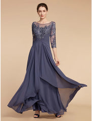Aimishang  Sheath / Column Mother of the Bride Dress Wedding Guest Elegant Vintage Scoop Neck Ankle Length Chiffon Lace Half Sleeve with Ruffles Ruching