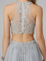 Two Piece Prom Formal Evening Dress Sleeveless Floor Length Lace