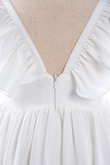 White A-Line Cap Sleeves Flower Girl Dress with Pleated Ruffles