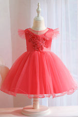 White Ball Gown with Jewel Flower Appliques and Short Sleeves
