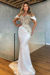 White Sweetheart Mermaid Evening Dress with Appliques